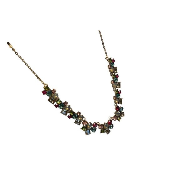 Retro Multicolor Rhinestone Statement Necklace With Adjustable Gold-Tone Chain - Picture 2 of 7